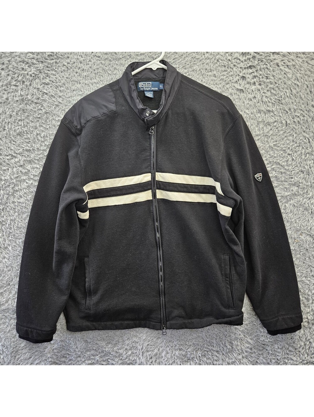 Vintage 90s Polo Ralph Lauren Fleece Moto Jacket Full Zip Men XL